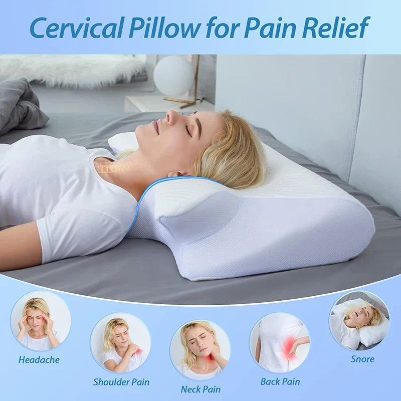 Ergonomisches Kissen - Orthopädisches Nackenkissen gegen Nackenschmerzen - Memory-Schaum - Geeignet für Seiten-, Rücken- und Bauchschläfer