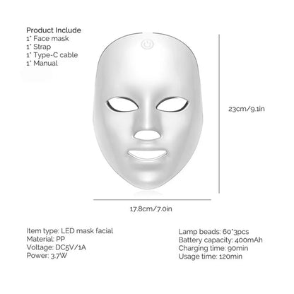 7-in-1 LED Lichttherapie Gezichtsmasker | Draadloos Anti-Aging & Skincare Masker