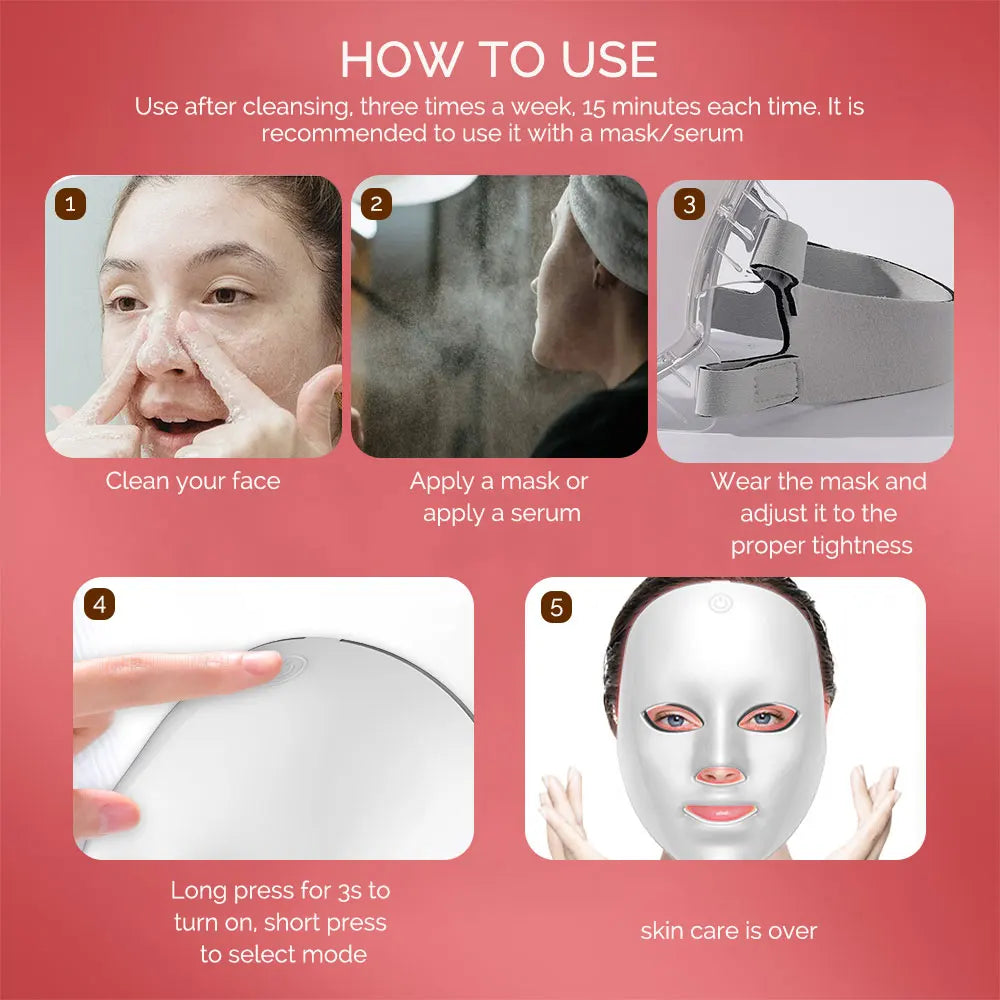 7-in-1 LED Lichttherapie Gezichtsmasker | Draadloos Anti-Aging & Skincare Masker