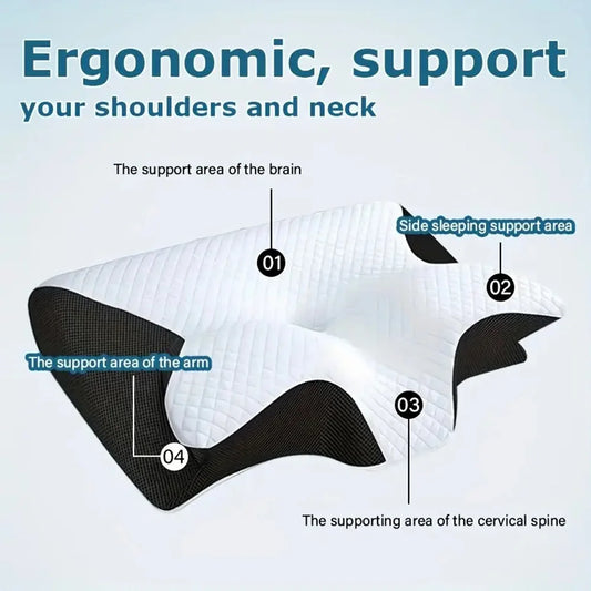 Ergonomisch Hoofdkussen - Orthopedisch Nekkussen tegen Nekklachten - Traag schuim - Geschikt voor Zij-, Rug- en Buikslapers