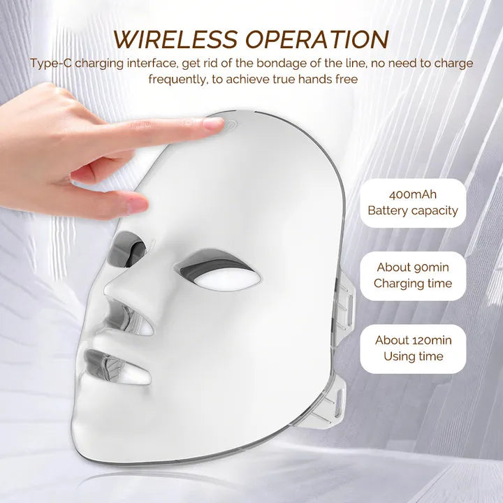 7-in-1 LED Lichttherapie Gezichtsmasker | Draadloos Anti-Aging & Skincare Masker