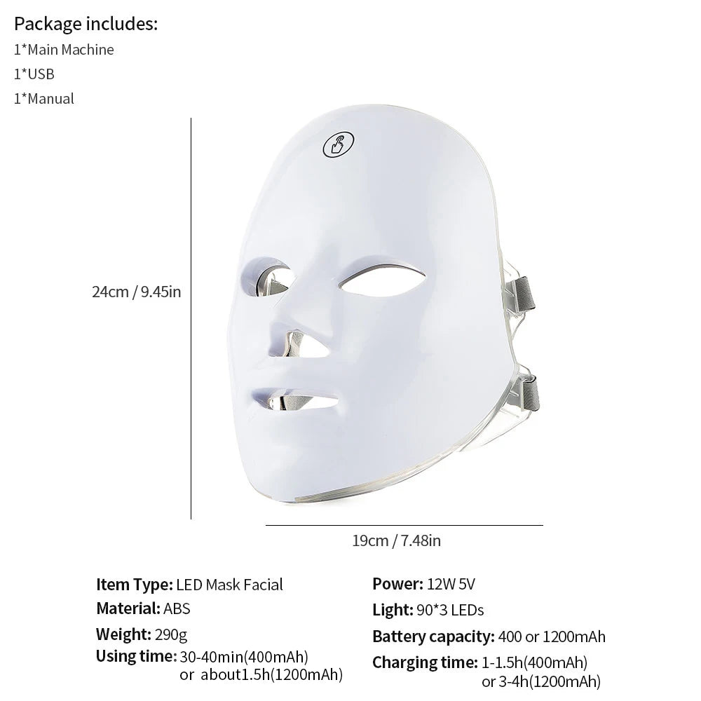 7-in-1 LED Lichttherapie Gezichtsmasker | Draadloos Anti-Aging & Skincare Masker