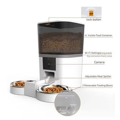 Smart Automatische Voerbak met Camera en App – WiFi Voederautomaat voor Katten en Honden