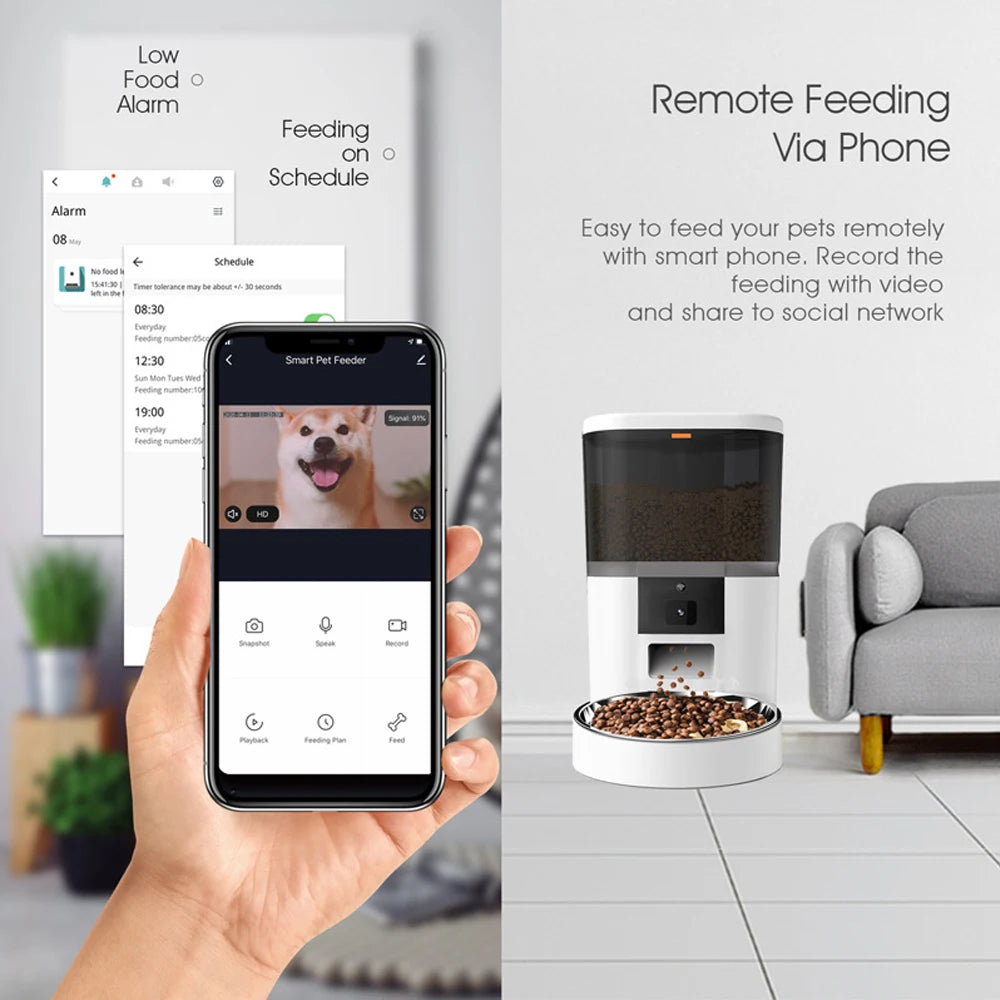 Smart Automatische Voerbak met Camera en App – WiFi Voederautomaat voor Katten en Honden