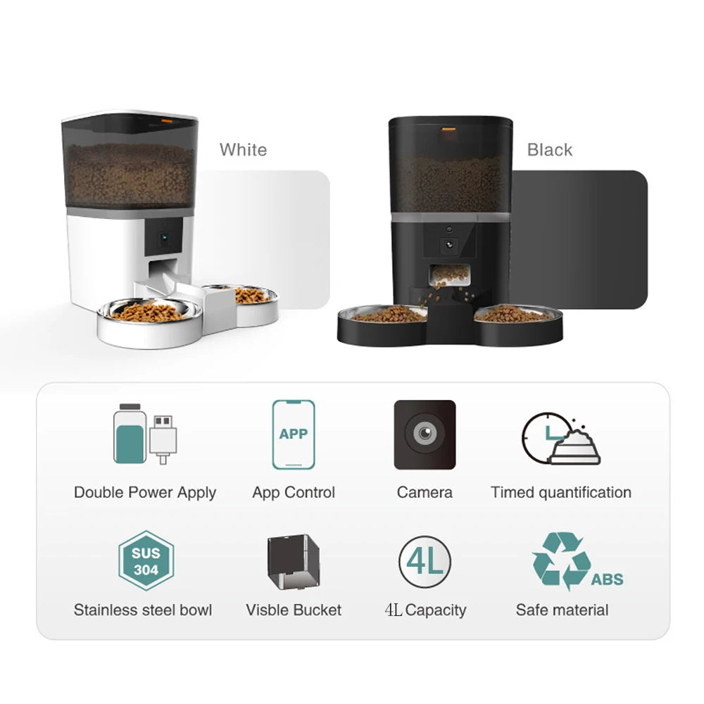 Smart Automatische Voerbak met Camera en App – WiFi Voederautomaat voor Katten en Honden
