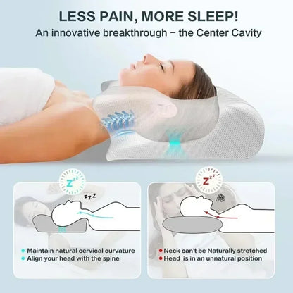 Ergonomisches Kissen - Orthopädisches Nackenkissen gegen Nackenschmerzen - Memory-Schaum - Geeignet für Seiten-, Rücken- und Bauchschläfer