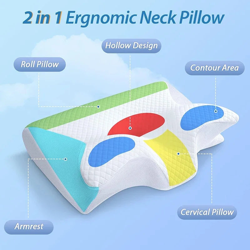 Ergonomisches Kissen - Orthopädisches Nackenkissen gegen Nackenschmerzen - Memory-Schaum - Geeignet für Seiten-, Rücken- und Bauchschläfer