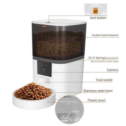 Smart Automatische Voerbak met Camera en App – WiFi Voederautomaat voor Katten en Honden
